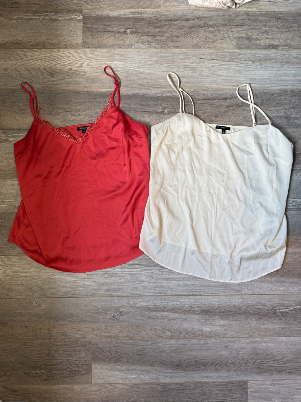 Dynamite Red and Cream Satin Camisole Duo- Size M